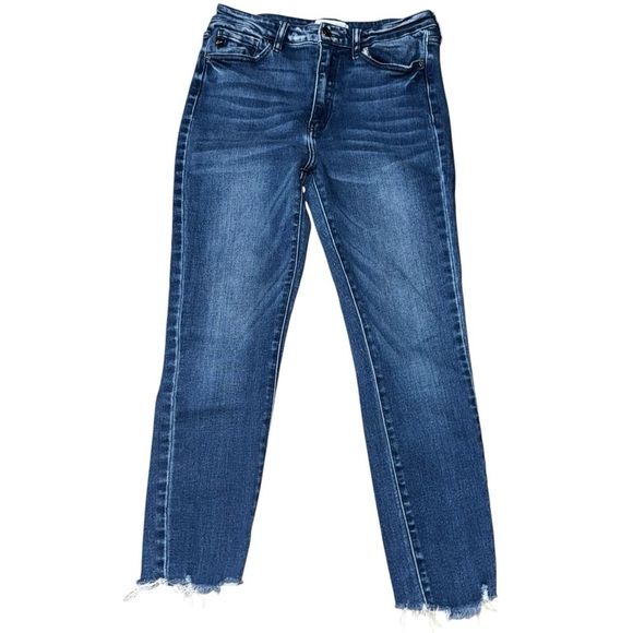 Kancan Women’s 28X 24 Frayed High Waist Dark Wash Stretch Whiskering  Blue Denim - Picture 2 of 10